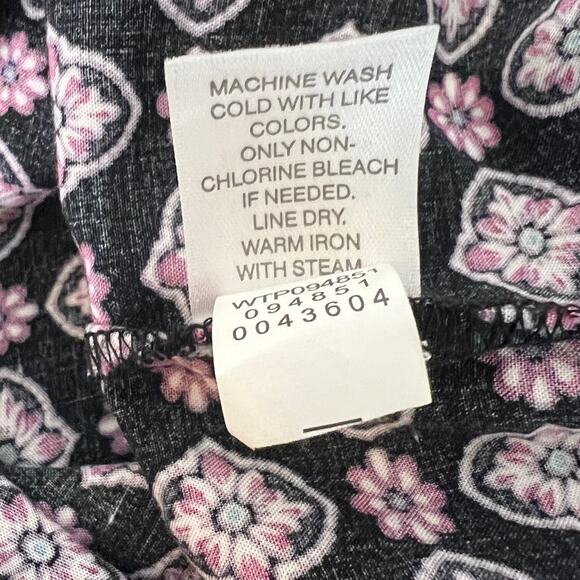 J Jill Womens Floral Blouse Size Large Black Burgundy Button Ties at Neck Boho - Picture 7 of 7